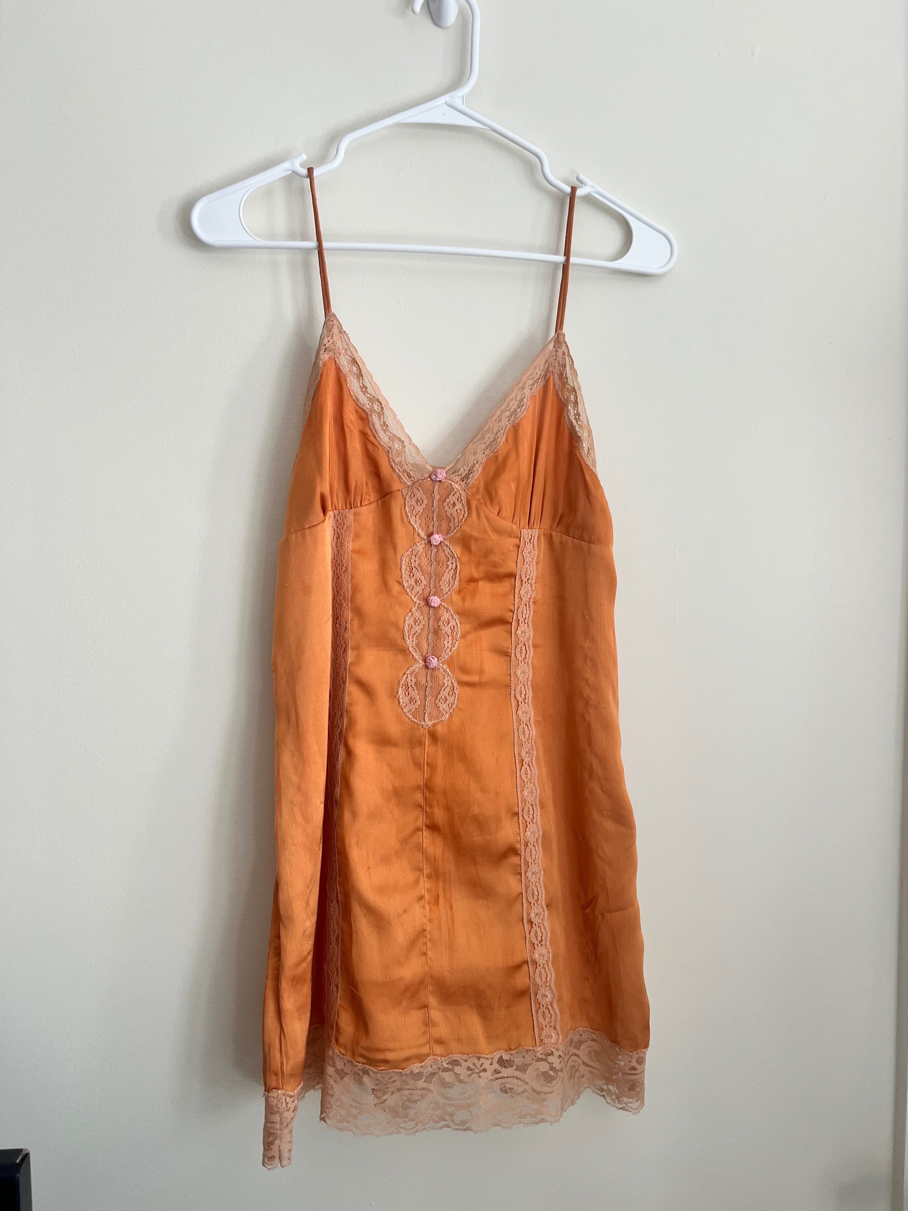Orange Lace Camisole Slip Dress photo 1