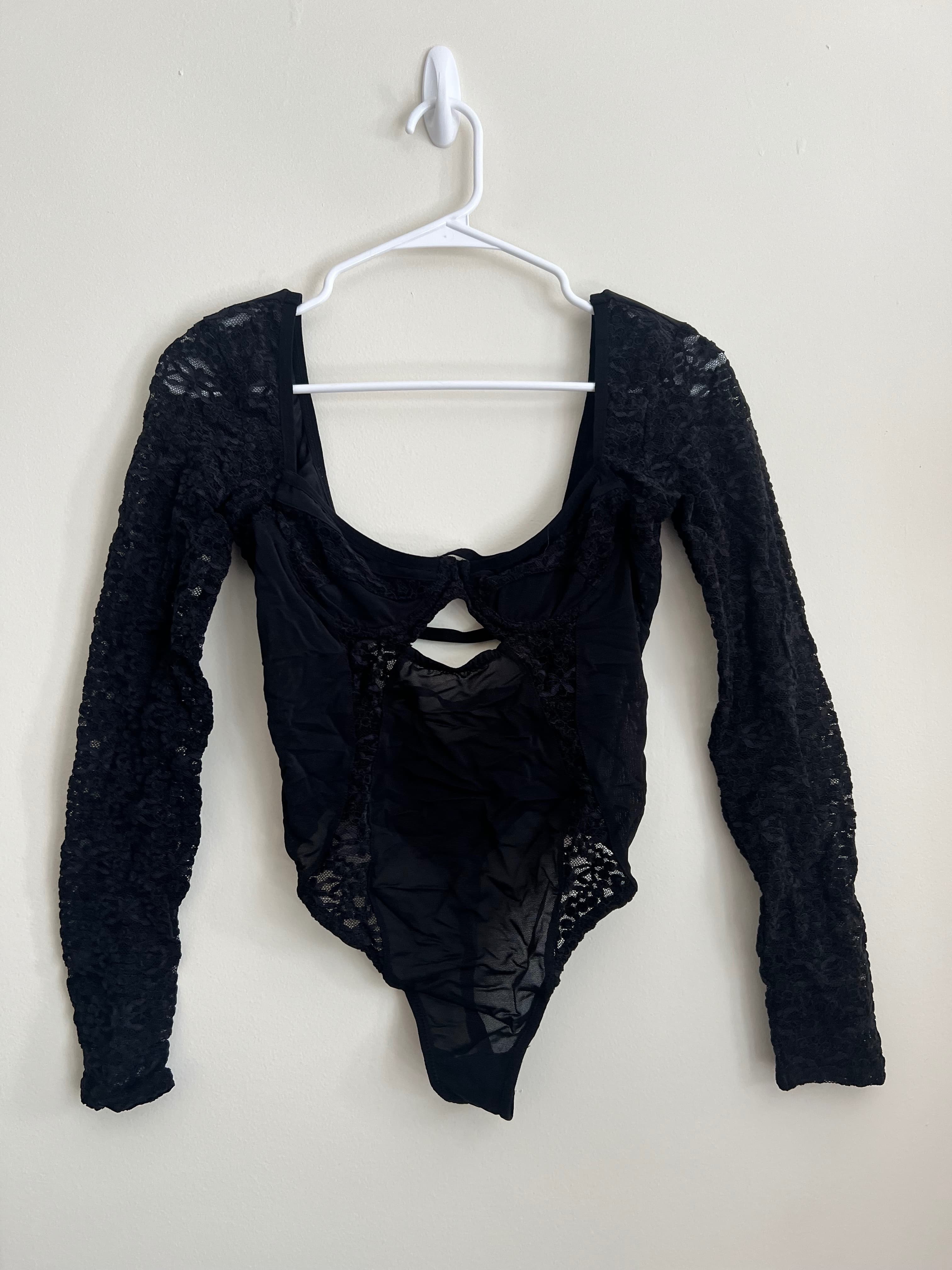 Black Lace Bodysuit with Long Sleeves photo 1