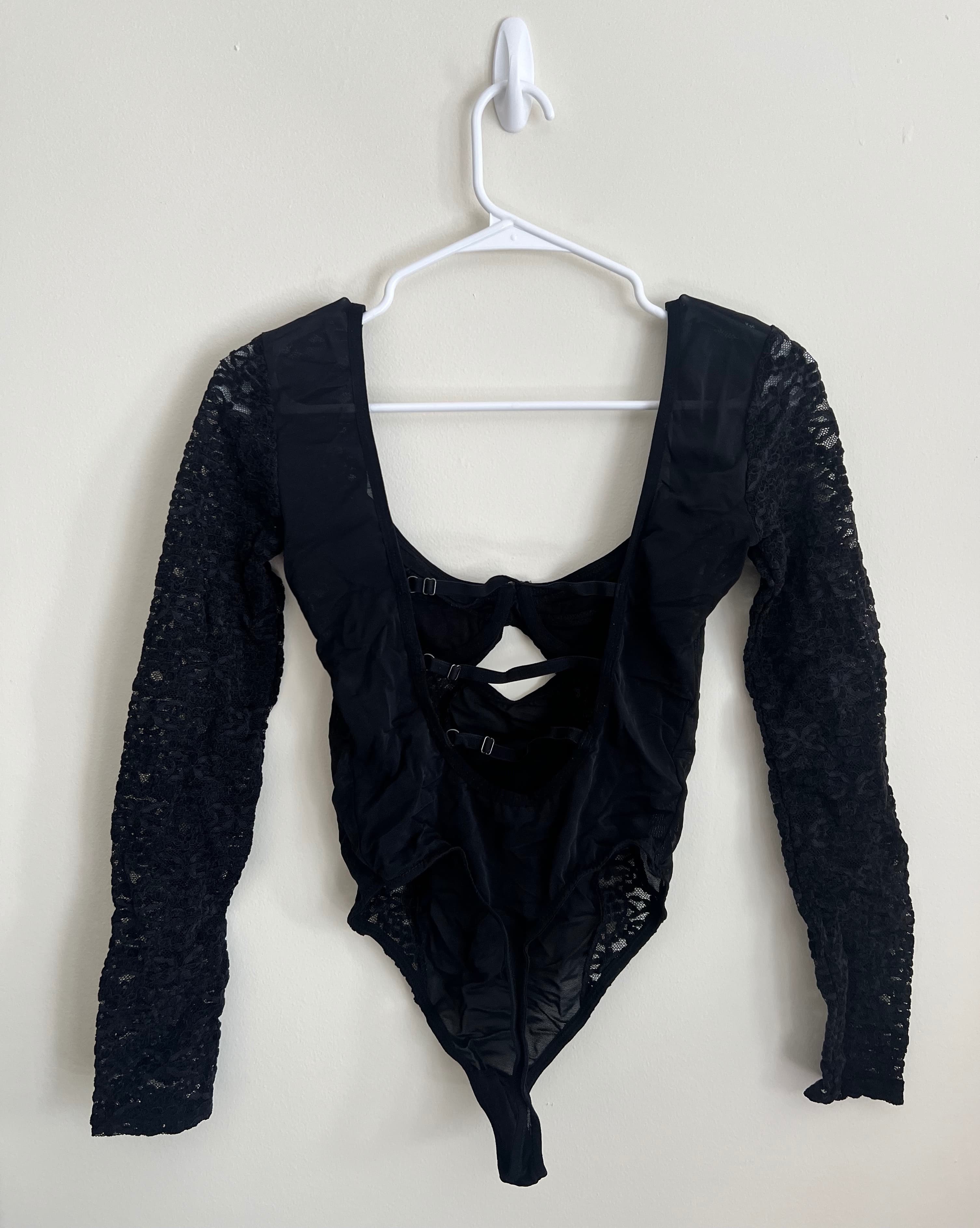 Black Lace Bodysuit with Long Sleeves photo 2